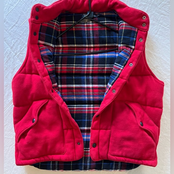 Polo Ralph Lauren Red Quilted Snap Puffer Vest Plaid Lining Size L - Picture 3 of 6